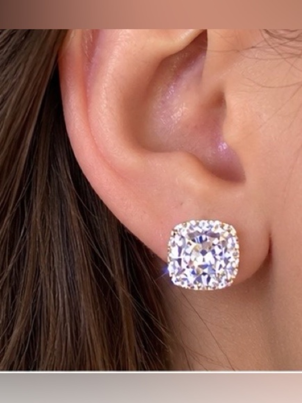 Classic Clear Crystal Cushion-Cut Stud Earrings.